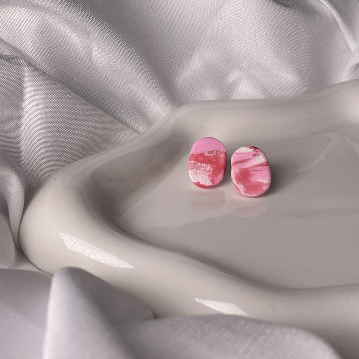 Pink Marble Pebble Stud - $8
