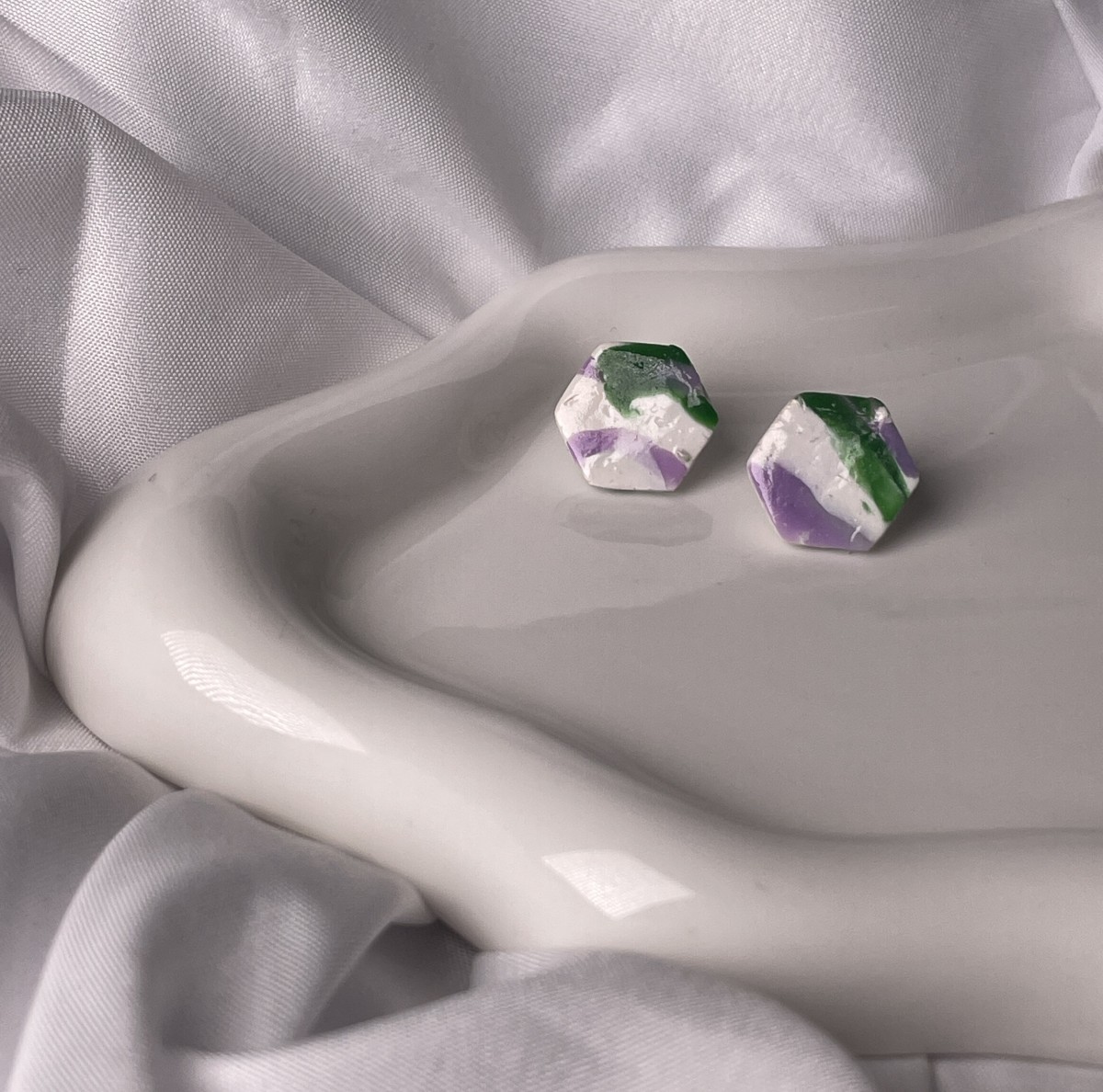 Meadow Marble Hex Studs - $8