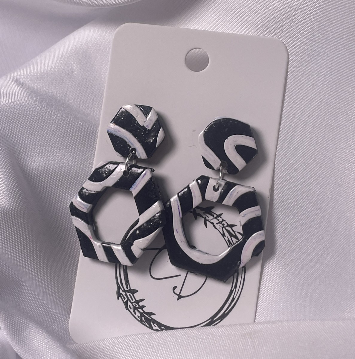 Zebra Hex Hoops - $20